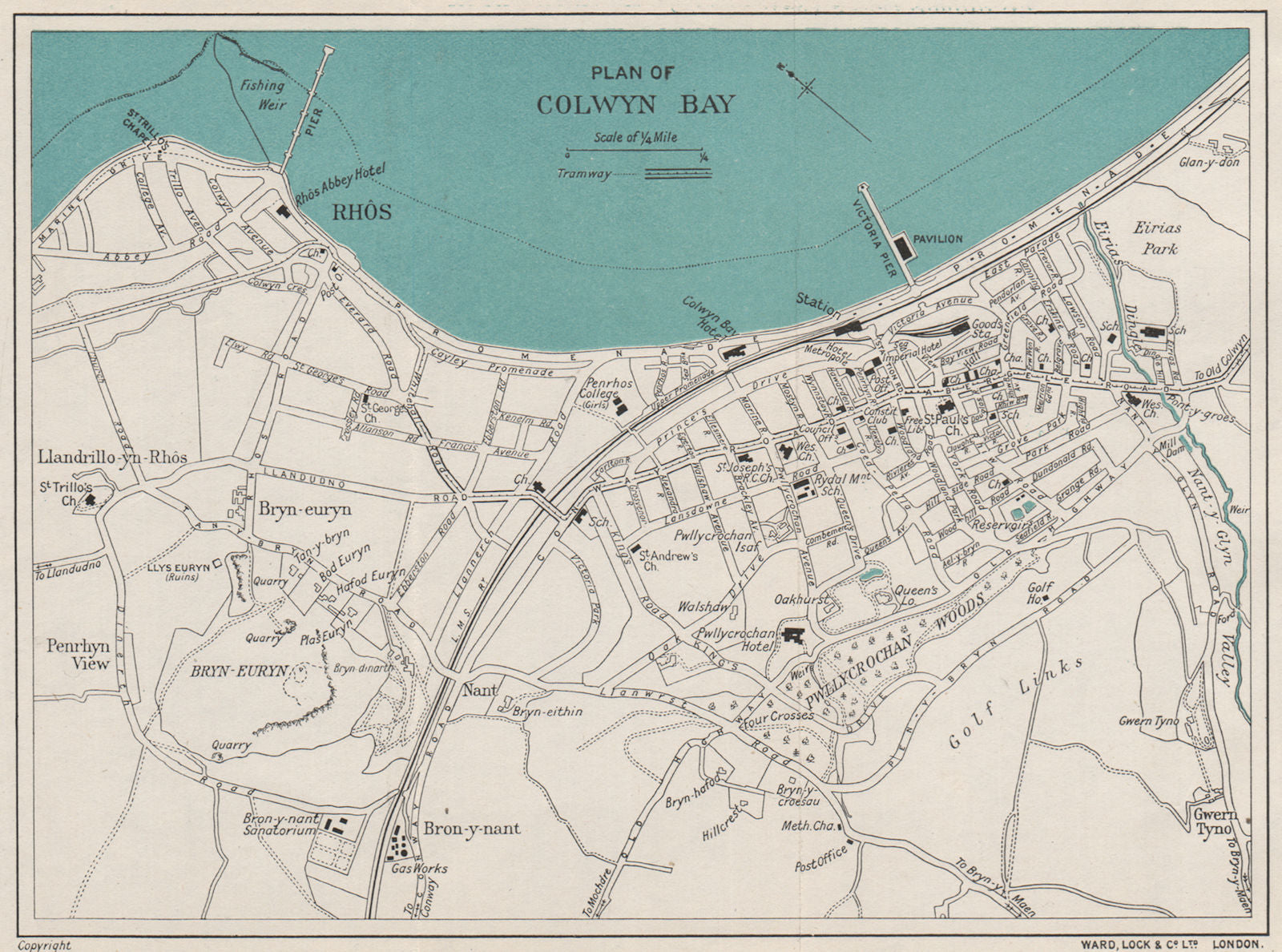 COLWYN BAY vintage town/city plan. Wales. WARD LOCK 1925 old vintage map chart